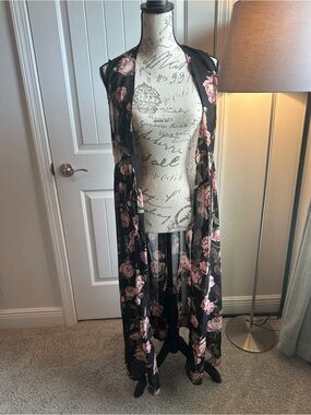 Floral Black & Pink Duster Cardigan